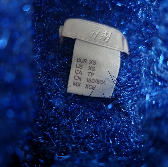 3/$40 Sale! H&M Metallic Oversized Sparkly Royal Blue Long Turtleneck Sweater - Picture 5 of 8